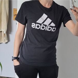 Kids Adidas Black Tee with White Logo 13-14 Yr